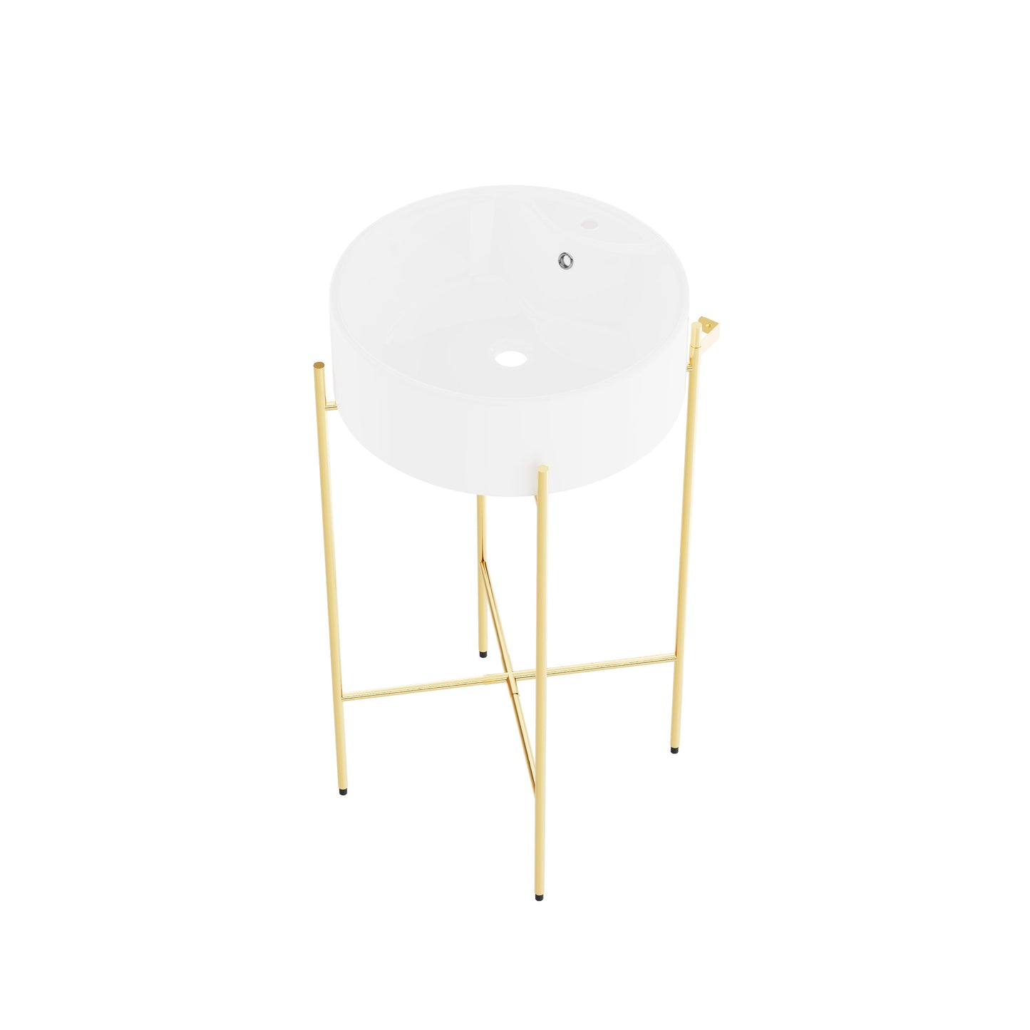 Bathroom Console Sink, Round Bathroom Sink with Chrome/Gold/Black Legs Support Ceramic Sink with Overflow.