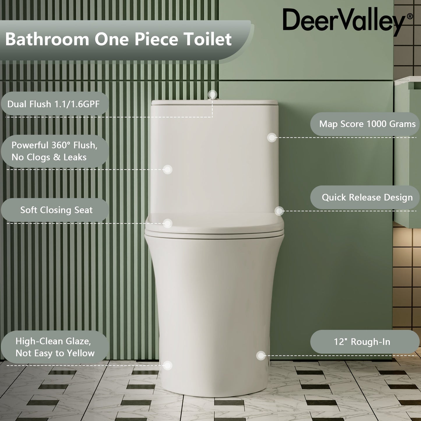 DeerValley DV-1F0248 – One-Piece Dual-Flush Elongated Toilet