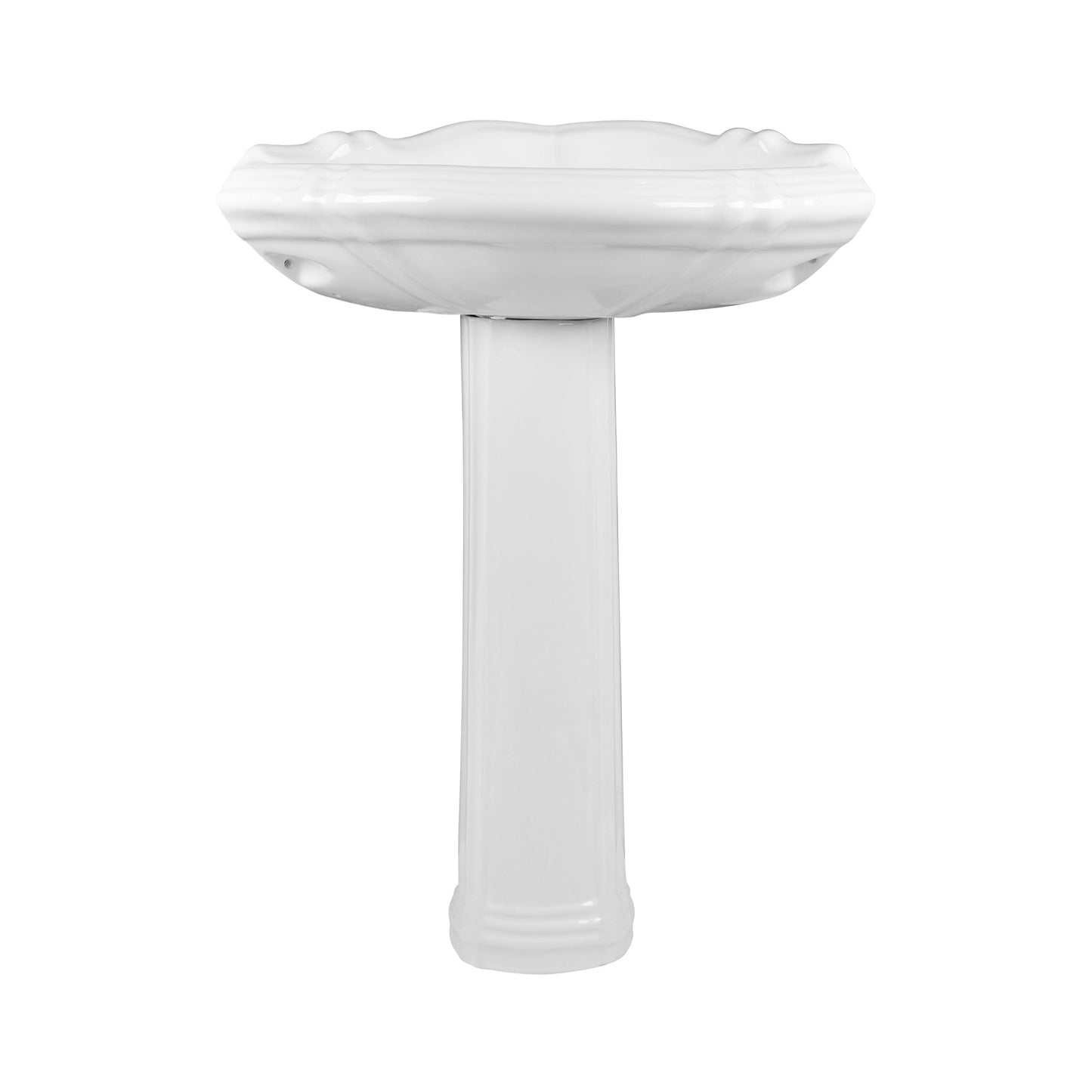 DYNASTY 26.77"L Triangle Pedestal Bathroom Sink, Overflow Hole
