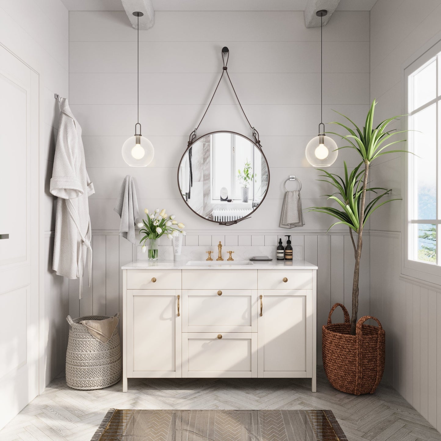 48.8" Rectangular Vanity Top Sink, Overflow Hole