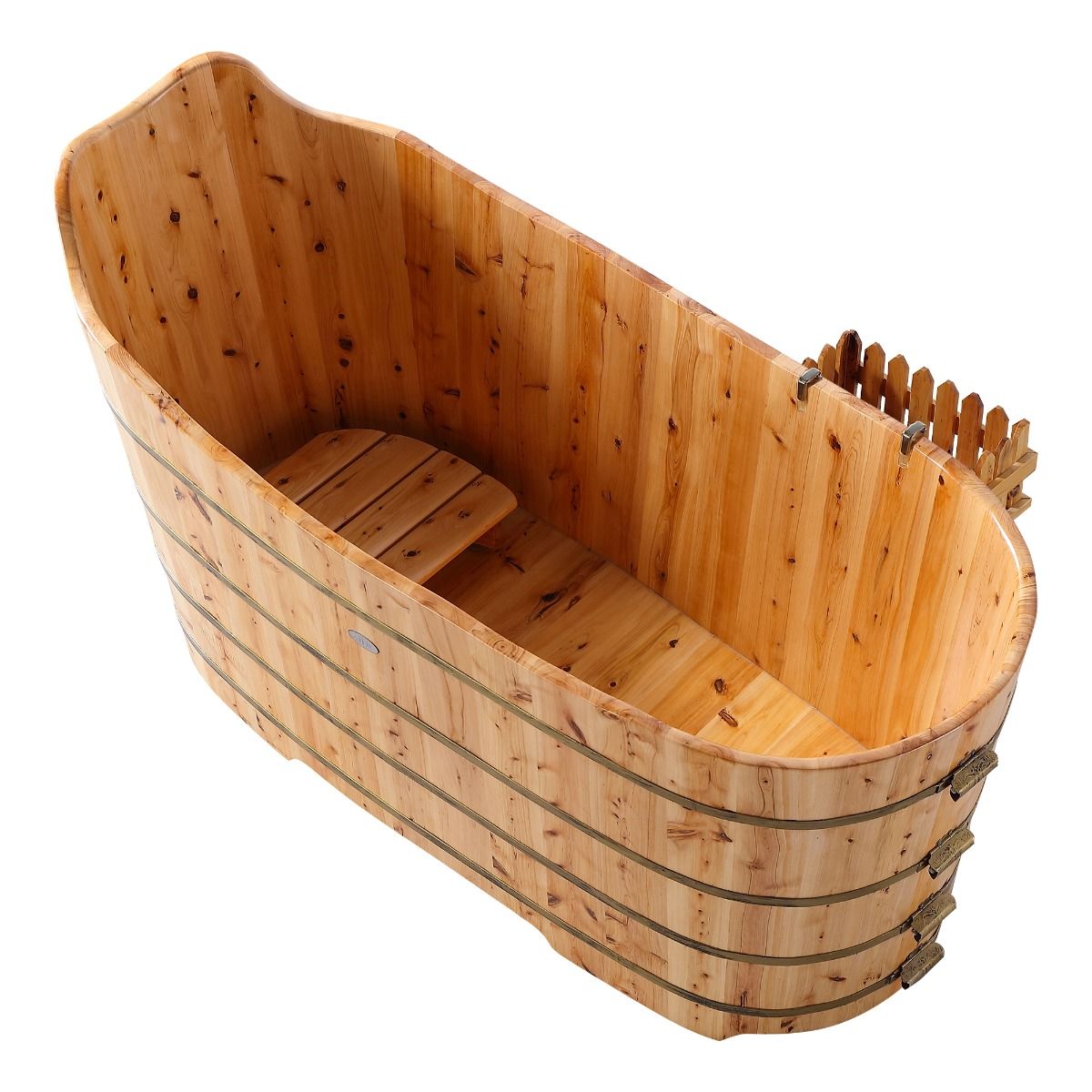 ALFI brand AB1103 59 Inch Free Standing Cedar Wood Bathtub with Bench