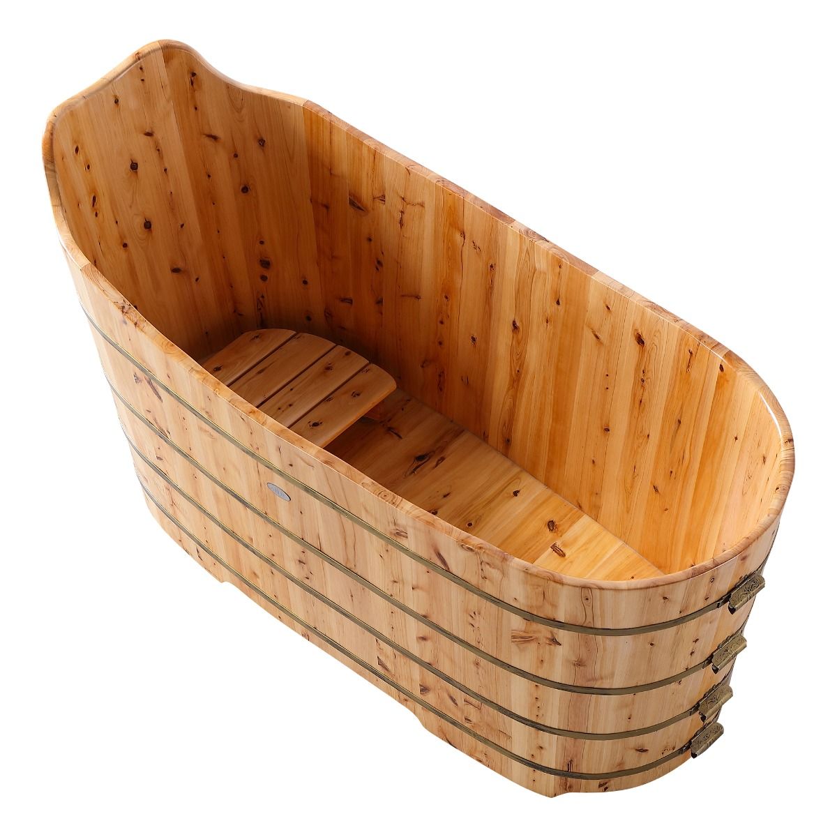 ALFI brand AB1103 59 Inch Free Standing Cedar Wood Bathtub with Bench