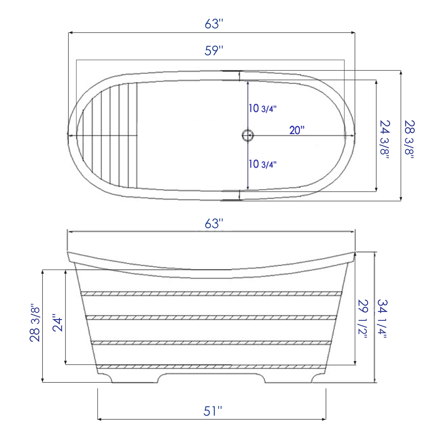 ALFI brand AB1105 63'' Free Standing Cedar Wooden Bathtub