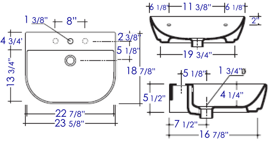 ALFI brand AB111 24" White D-Bowl Porcelain Wall Mounted Bath Sink