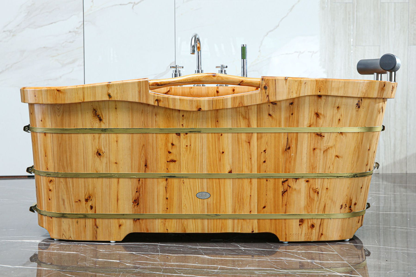 ALFI brand AB1136 61'' Free Standing Cedar Wooden Bathtub with Tub Filler