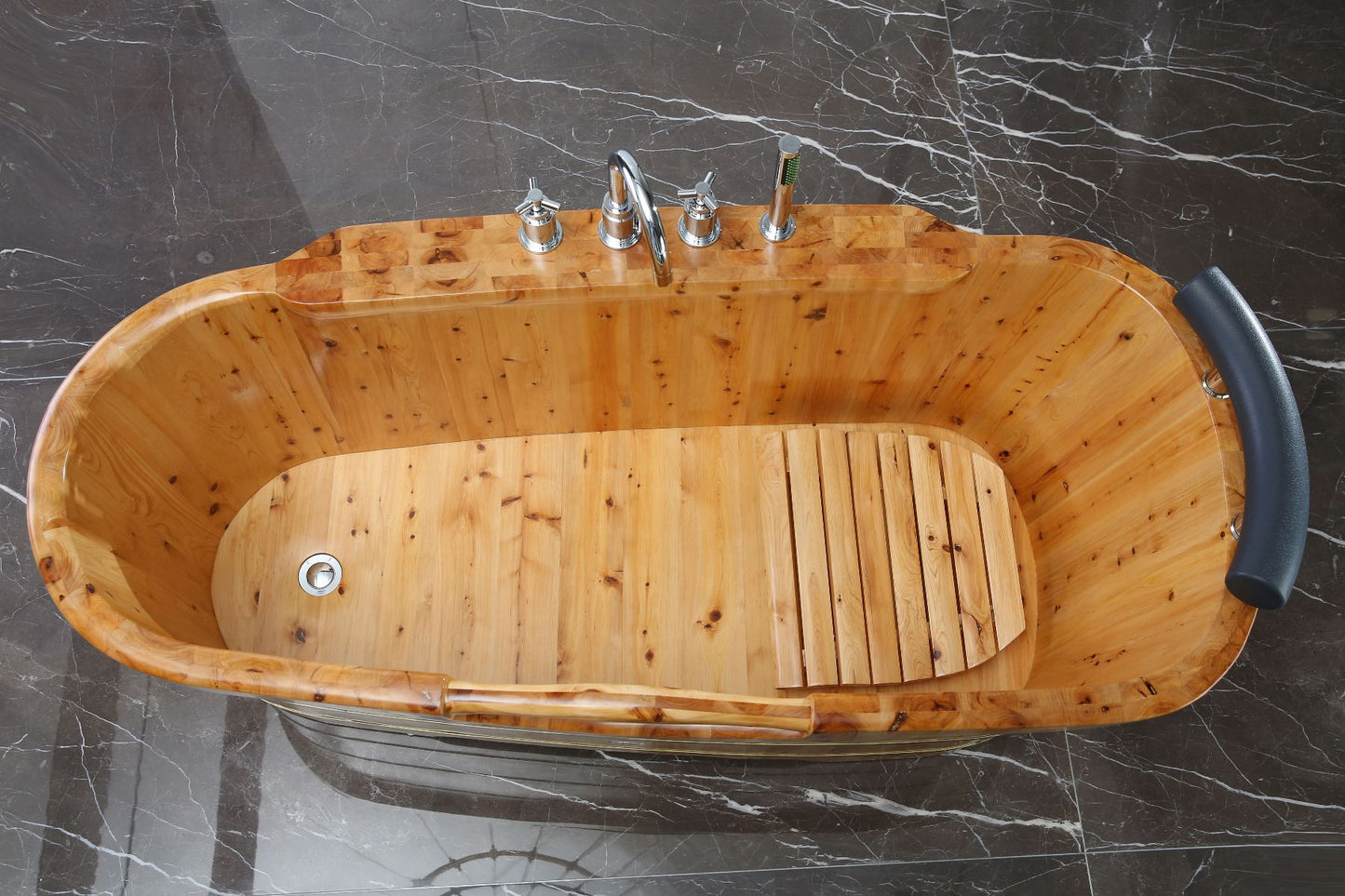 ALFI brand AB1136 61'' Free Standing Cedar Wooden Bathtub with Tub Filler