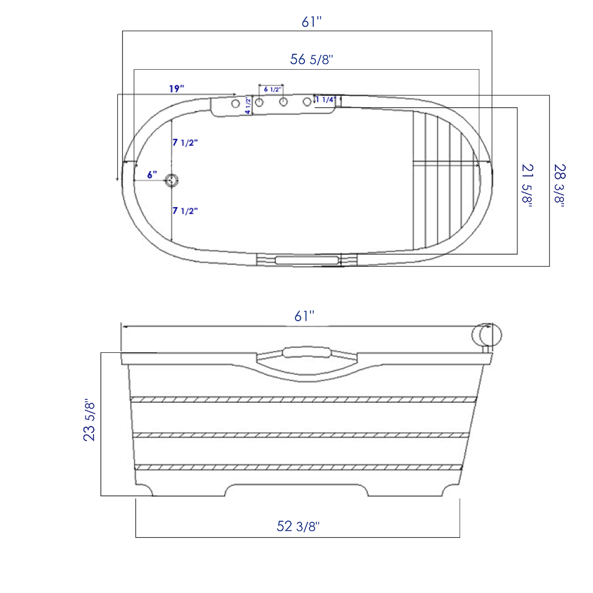 ALFI brand AB1136 61'' Free Standing Cedar Wooden Bathtub with Tub Filler