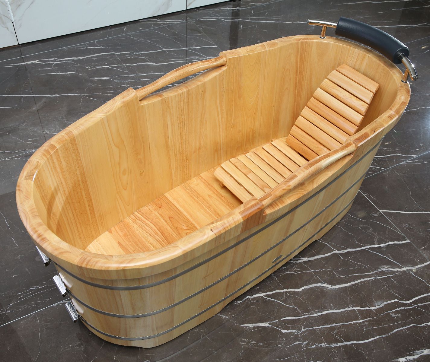 ALFI brand AB1163 61'' Free Standing Wooden BathTub with Headrest
