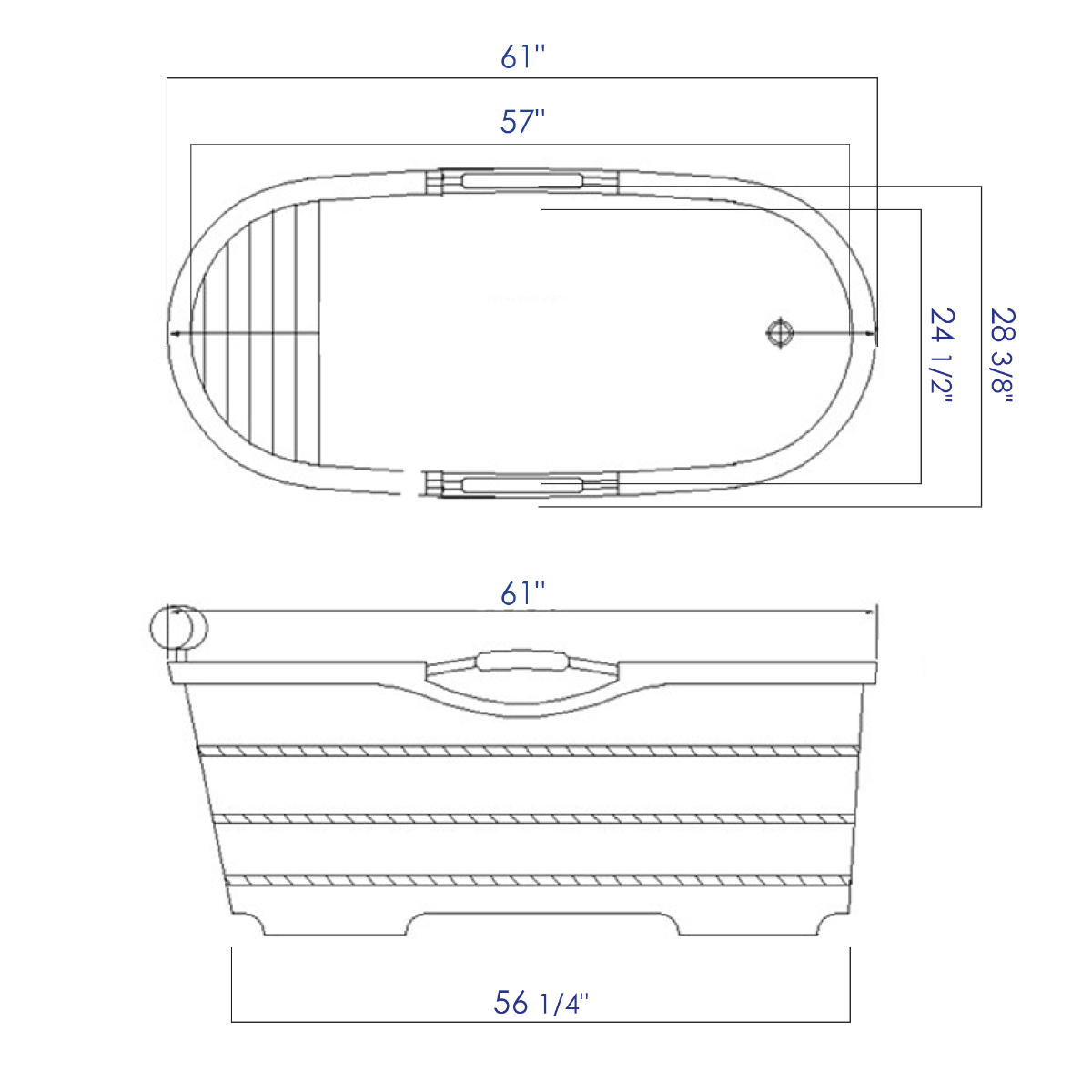 ALFI brand AB1163 61'' Free Standing Wooden BathTub with Headrest