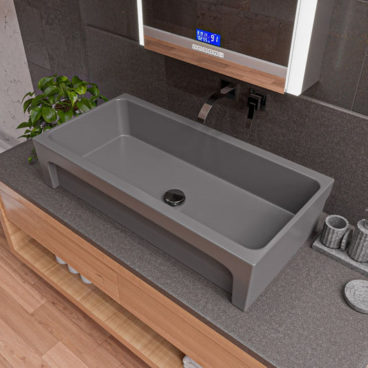 ALFI brand AB36TRGM 36" Grey Matte Above Mount Fireclay Bathroom Trough Sink