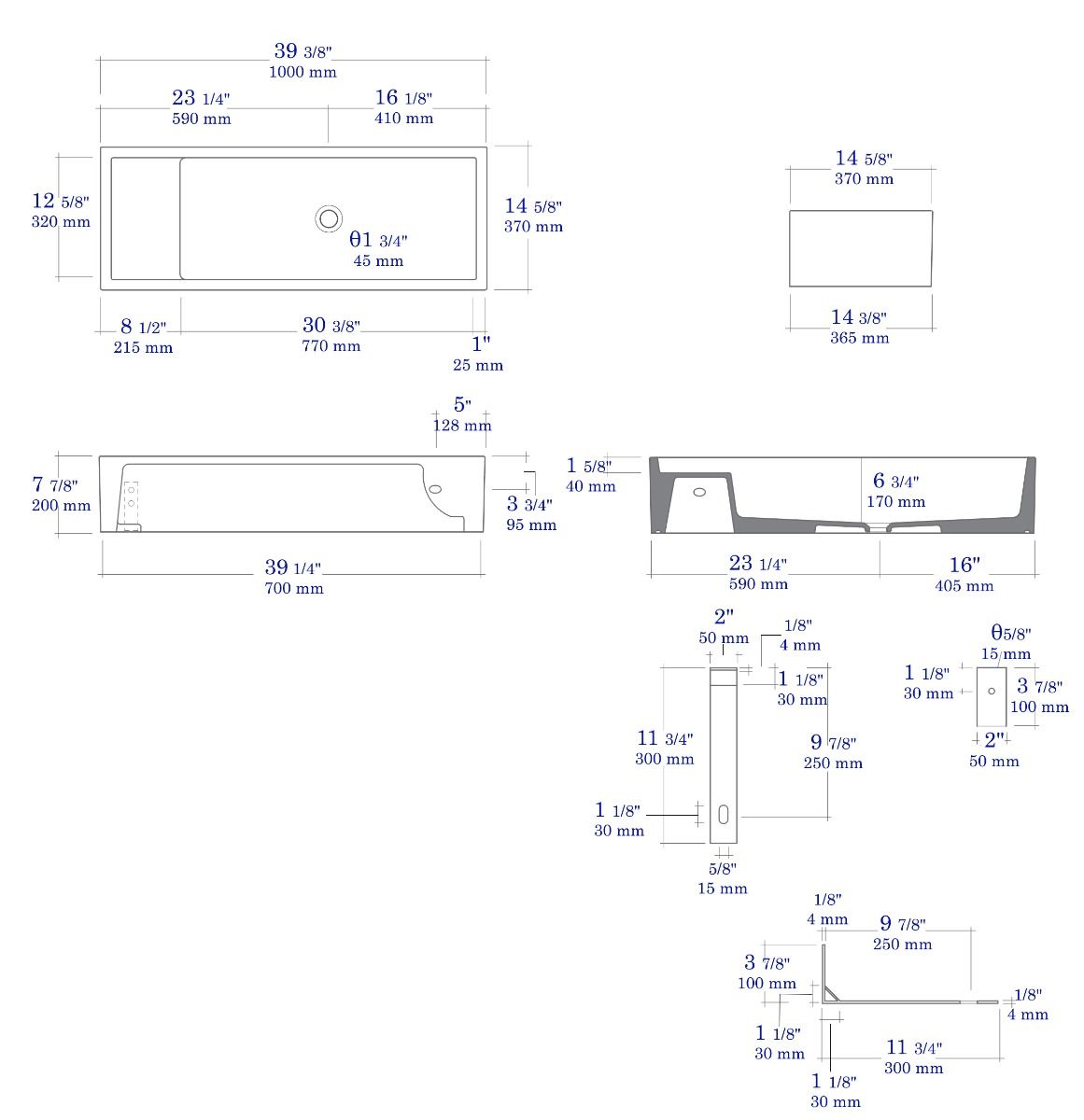 ALFI brand AB39TR 39" White Above Mount Fireclay Bathroom Trough Sink