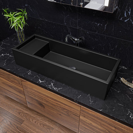 ALFI brand AB39TRBM 39" Black Matte Above Mount Fireclay Bathroom Trough Sink