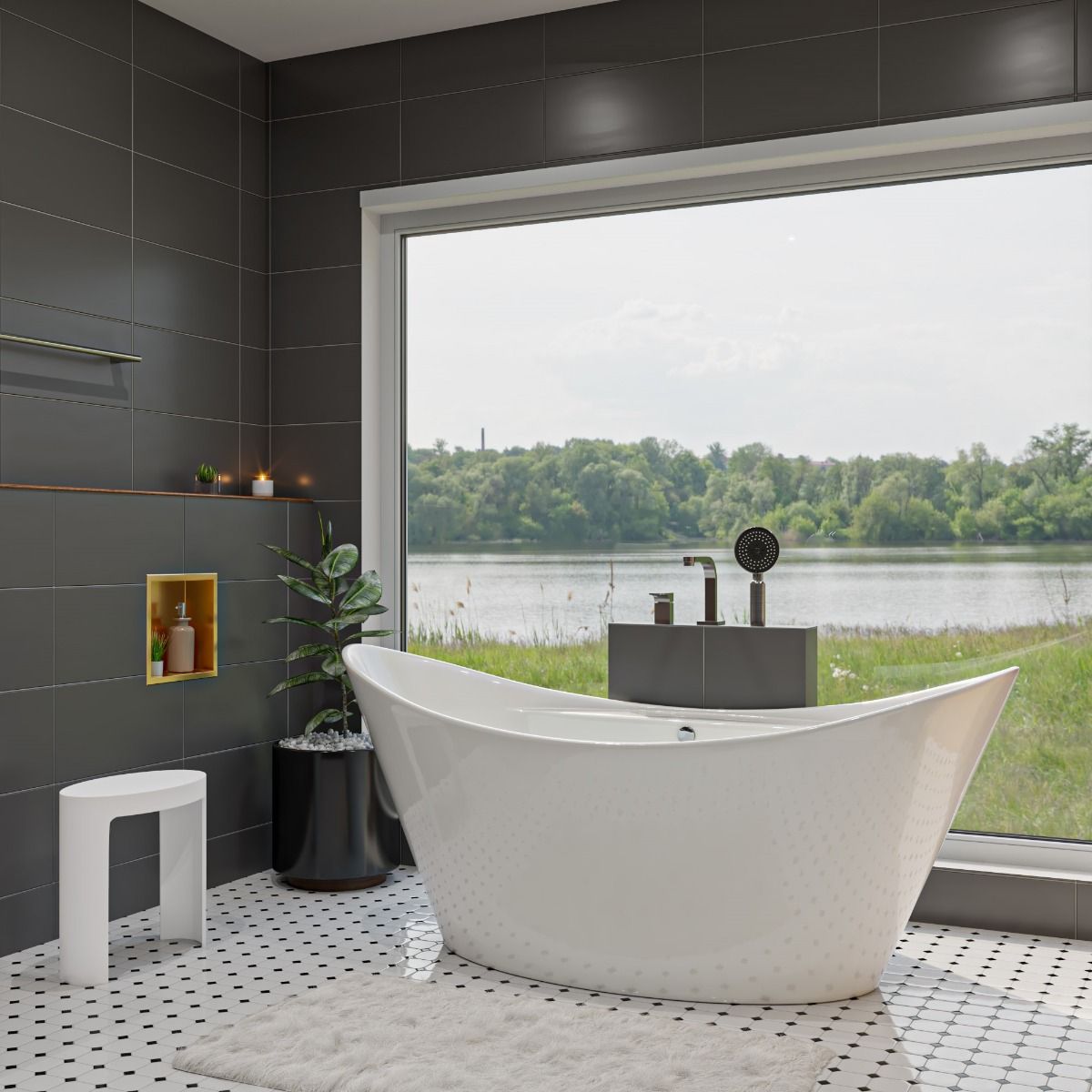 ALFI brand AB8803 68 Inch White Oval Acrylic Free Standing Soaking Bathtub