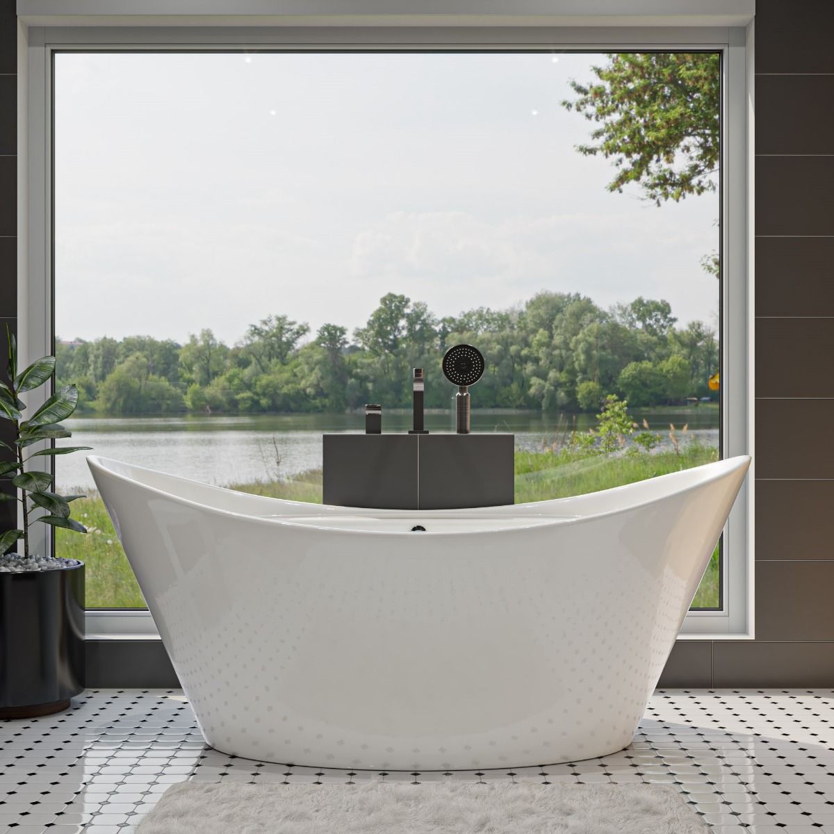 ALFI brand AB8803 68 Inch White Oval Acrylic Free Standing Soaking Bathtub