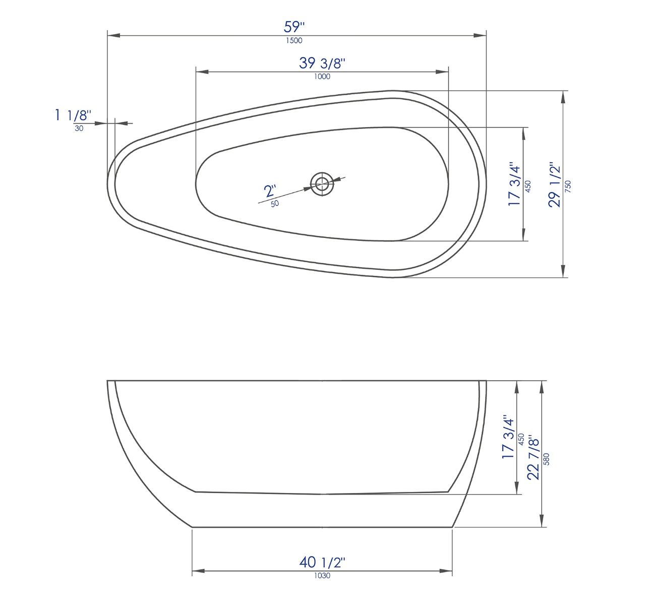 ALFI brand AB8861 59 Inch White Oval Acrylic Free Standing Soaking Bathtub