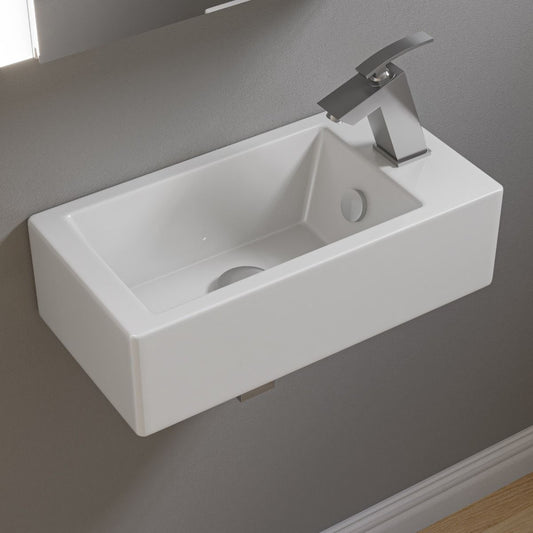 ALFI brand ABC116 White 20" Small Rectangular Wall Mounted Ceramic Sink with Faucet Hole