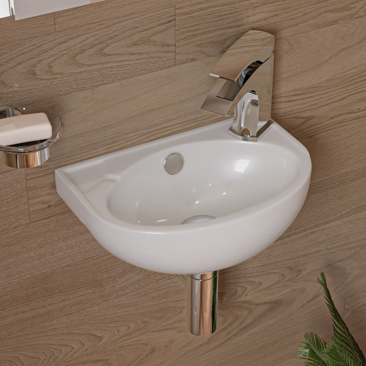 ALFI brand ABC118 White 14" Small Wall Mounted Ceramic Sink with Faucet Hole