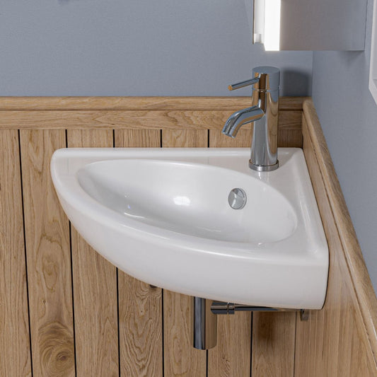 ALFI brand ABC120 White 22" Corner Wall Mounted Ceramic Sink with Faucet Hole