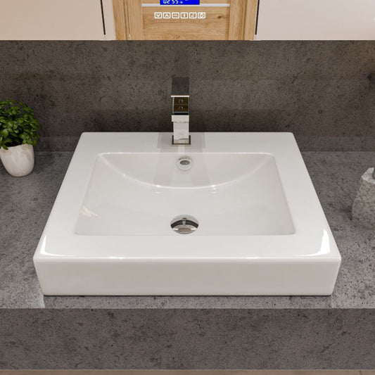ALFI brand ABC701 White 24" Rectangular Semi Recessed Ceramic Sink with Faucet Hole