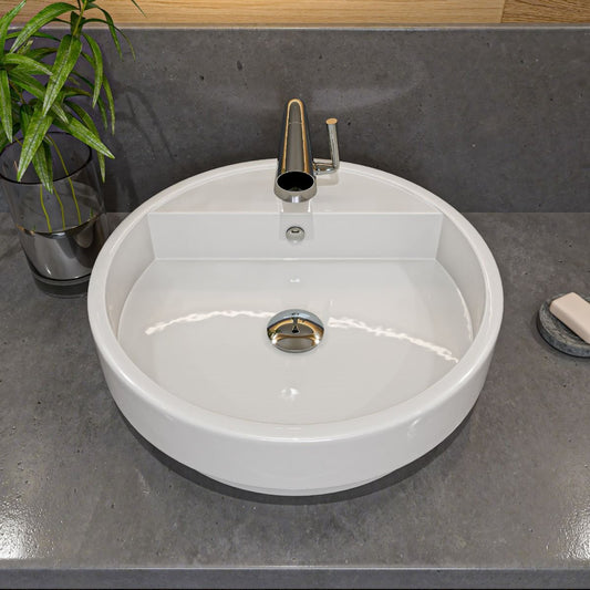 ALFI brand ABC702 White 19" Round Semi Recessed Ceramic Sink with Faucet Hole