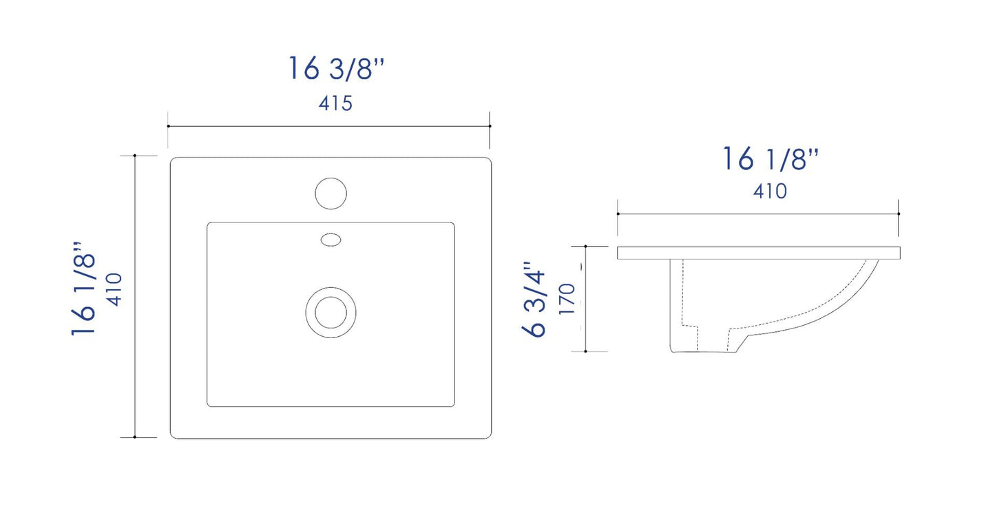 ALFI brand ABC801 White 17" Square Drop In Ceramic Sink with Faucet Hole