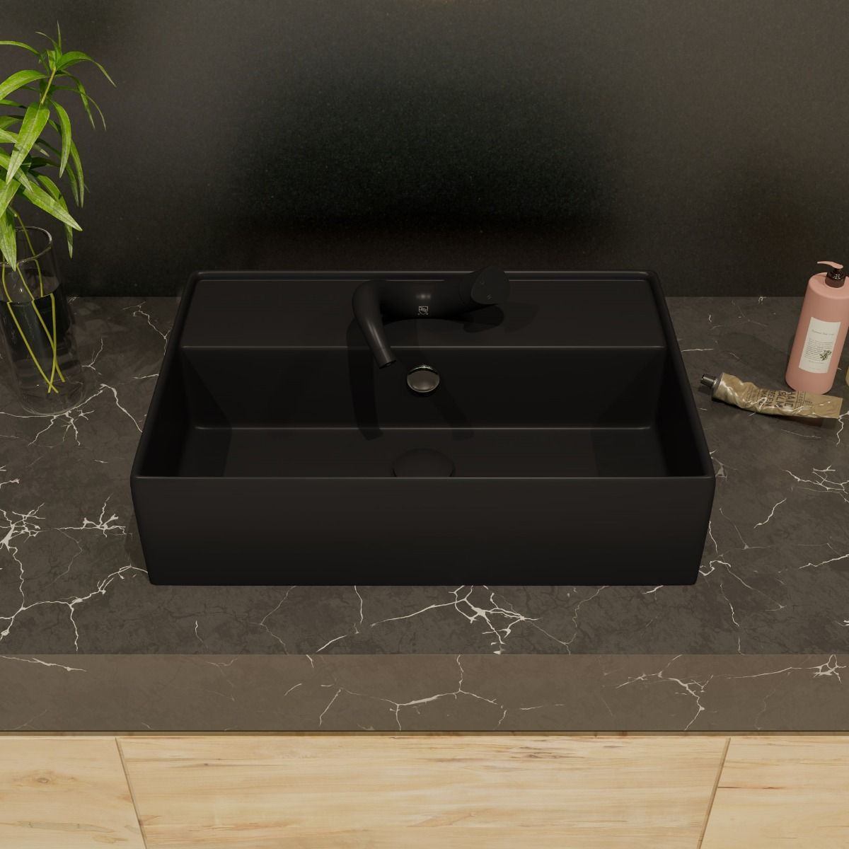 ALFI brand ABC901-BM 24" Modern Rectangular Above Mount Ceramic Sink with Faucet Hole