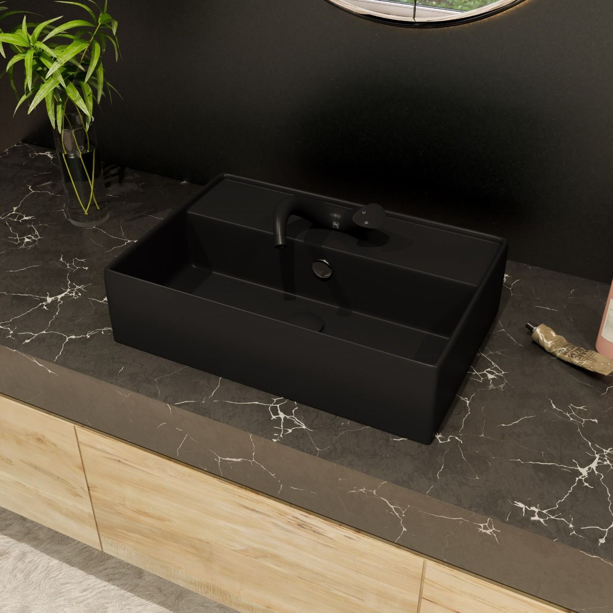 ALFI brand ABC901-BM 24" Modern Rectangular Above Mount Ceramic Sink with Faucet Hole