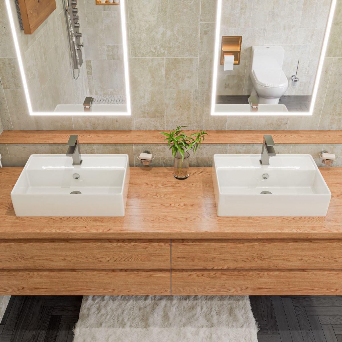 ALFI brand ABC901-W 24" Modern Rectangular Above Mount Ceramic Sink with Faucet Hole