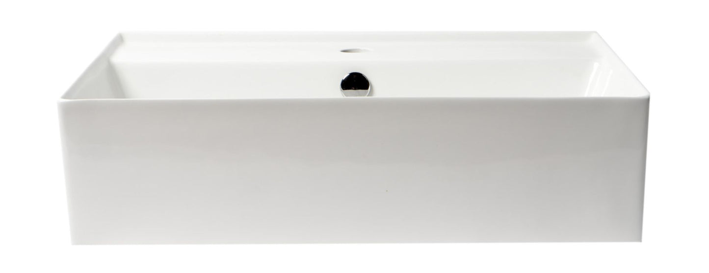 ALFI brand ABC901-W 24" Modern Rectangular Above Mount Ceramic Sink with Faucet Hole