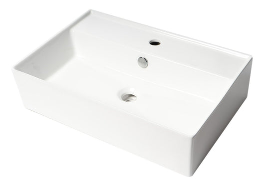 ALFI brand ABC901-W 24" Modern Rectangular Above Mount Ceramic Sink with Faucet Hole