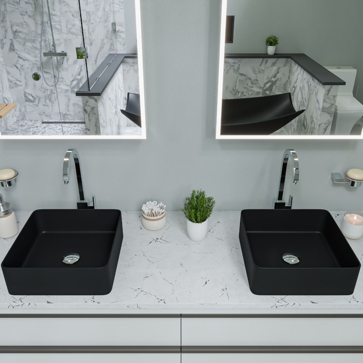 ALFI brand ABC903-BM 16" Modern Square Above Mount Ceramic Sink
