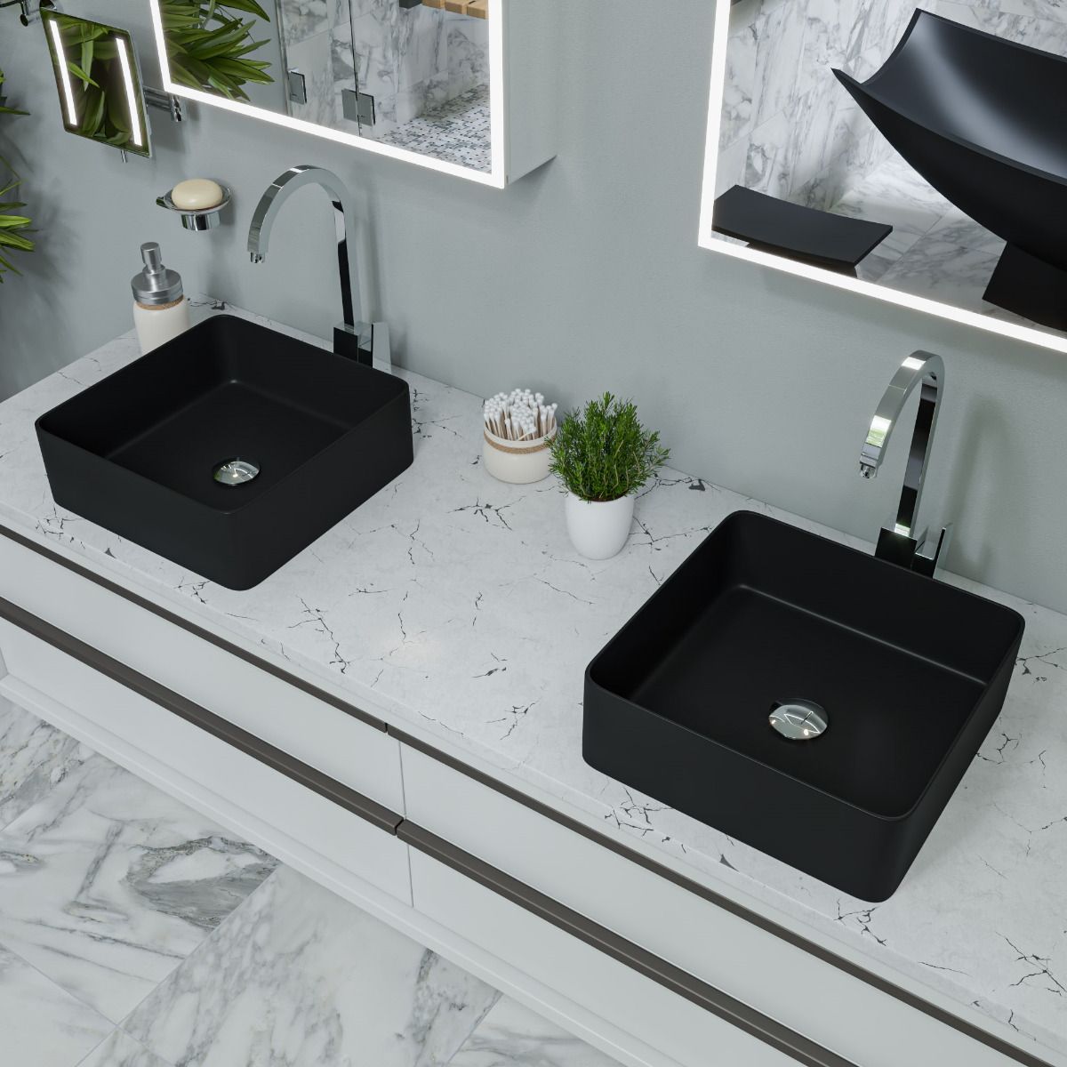 ALFI brand ABC903-BM 16" Modern Square Above Mount Ceramic Sink