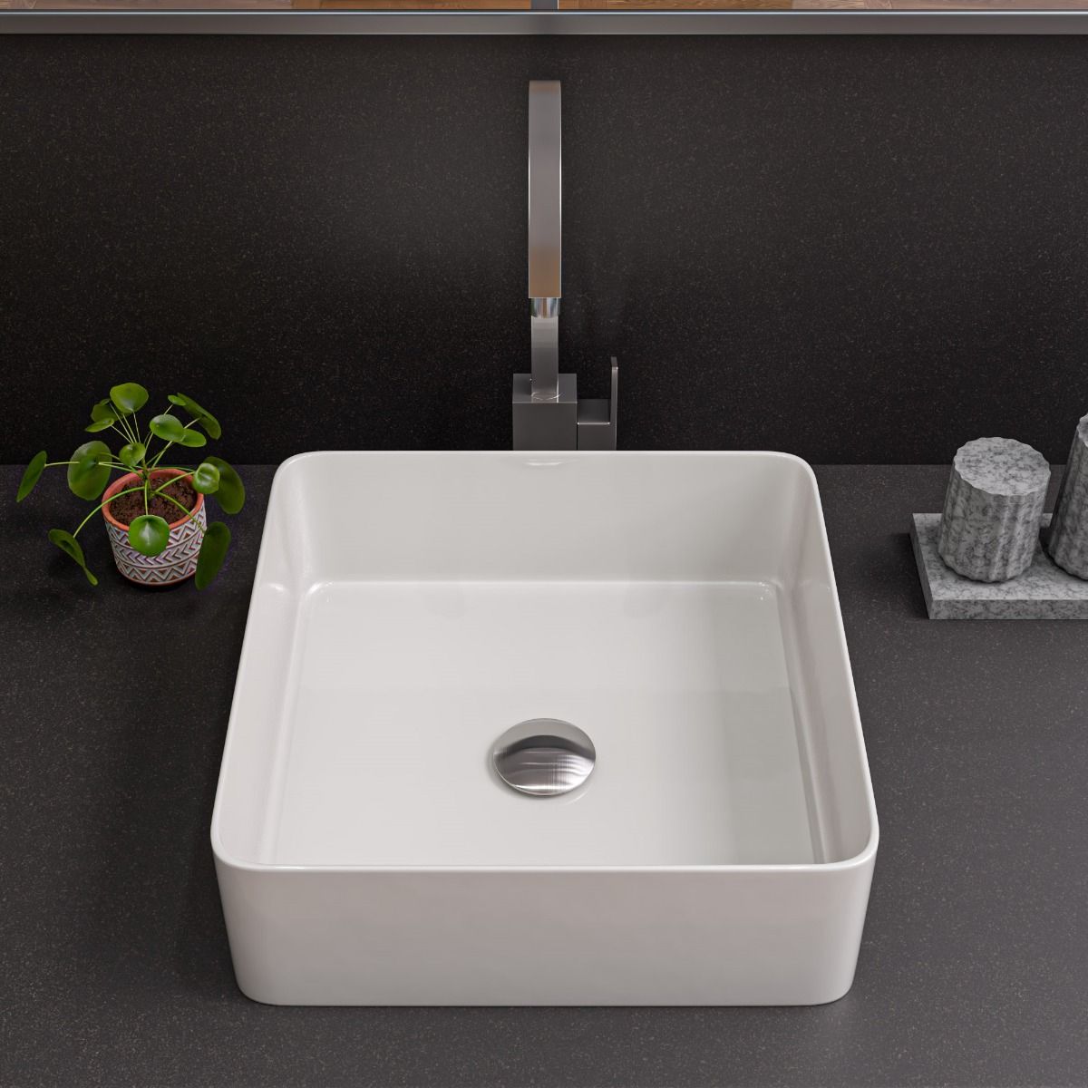 ALFI brand ABC903-W 16" Modern Square Above Mount Ceramic Sink