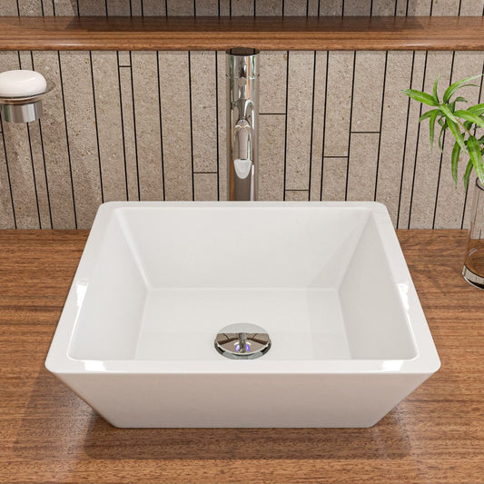 ALFI brand ABC912 White 17" Square Above Mount Ceramic Sink