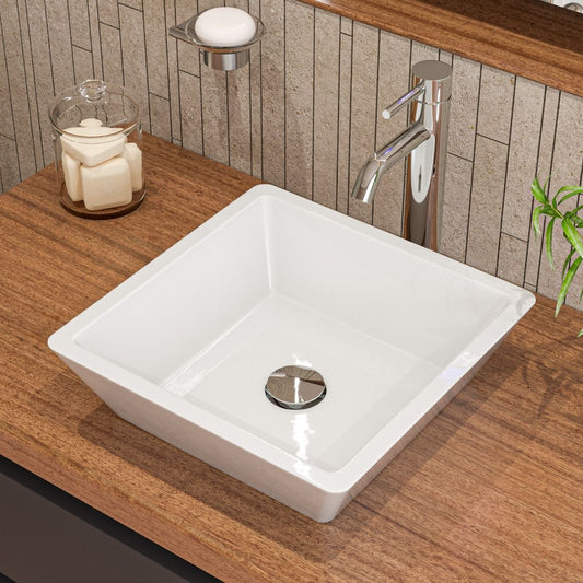 ALFI brand ABC912 White 17" Square Above Mount Ceramic Sink