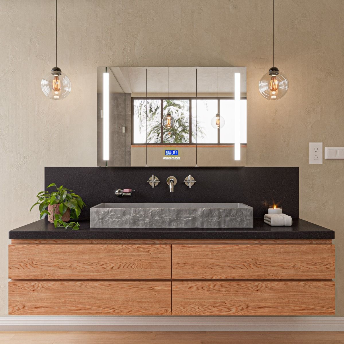 ALFI brand ABCO39TR 39" Solid Concrete Gray Matte Trough Sink for the Bathroom