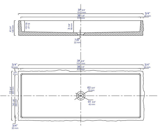 ALFI brand ABCO39TR 39" Solid Concrete Gray Matte Trough Sink for the Bathroom