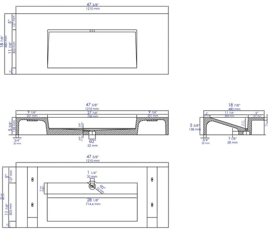 ALFI brand ABCO48R 48" Solid Concrete Rectangular Countertop Sink