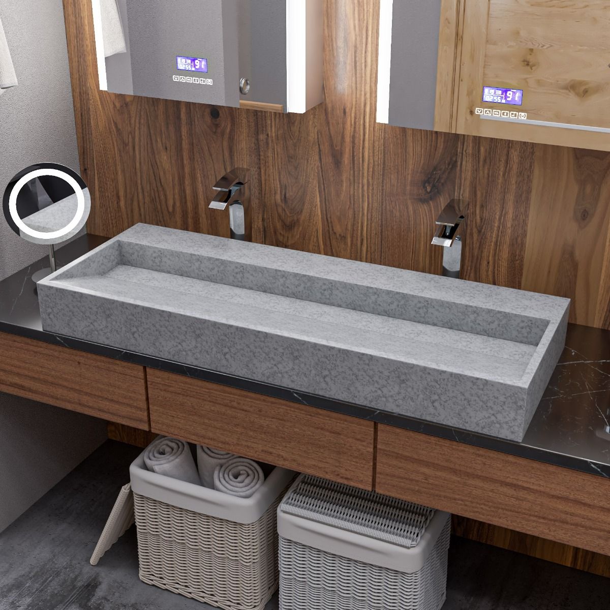ALFI brand ABCO48TR 48" Solid Concrete Gray Matte Trough Sink for the Bathroom