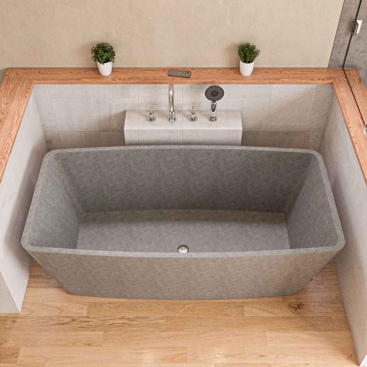 ALFI brand ABCO71TUB 71" Solid Concrete Rectangular Freestanding Bathtub