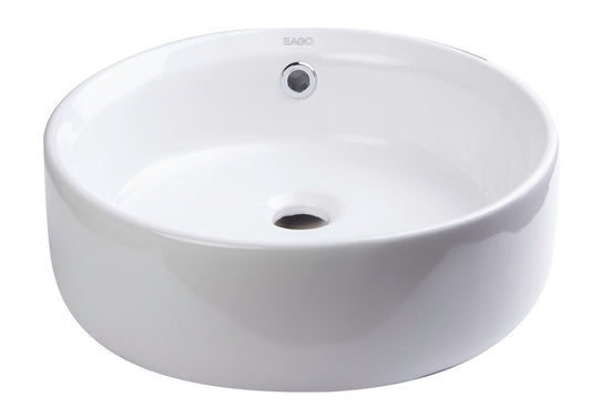 EAGO BA129 16'' Above Mount White Round Porcelain Bathroom Sink w/ Overflow