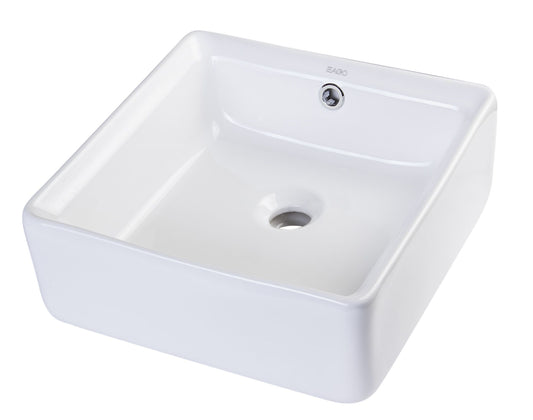 EAGO BA130 15'' White Modern Square Porcelain Bathroom Sink with Overflow