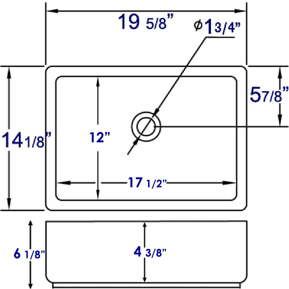 EAGO BA131 20" White Rectangular Porcelain Bathroom Sink with Overflow