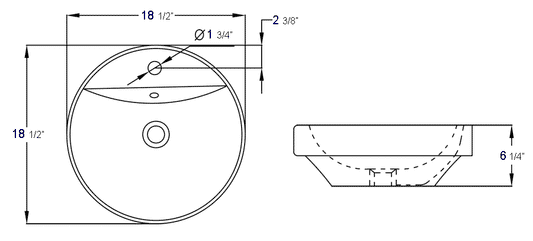 EAGO BA141 White Above Mount Porcelain Bathroom Sink Basin with Single Hole