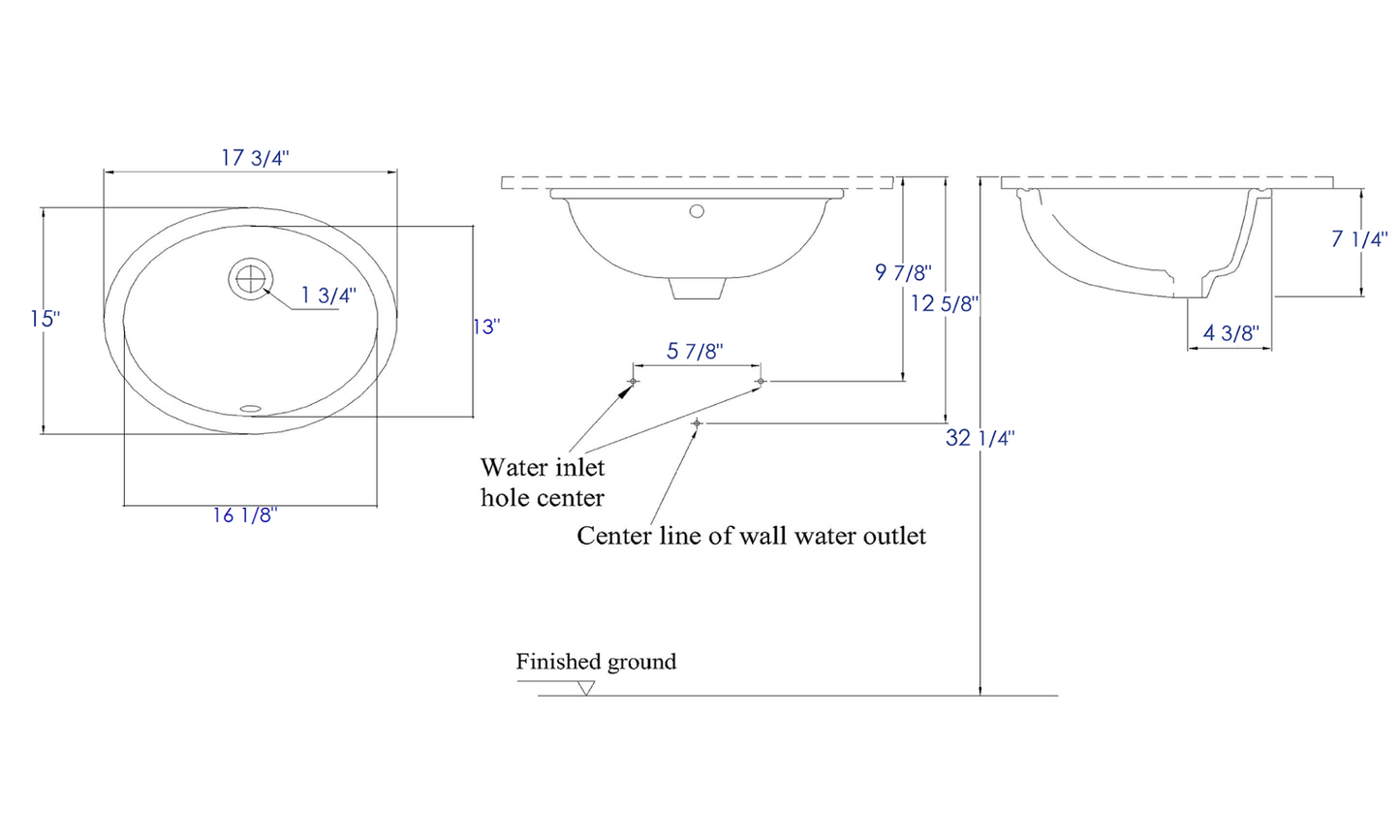 EAGO BC224 White Ceramic 18"x15" Undermount Oval Bathroom Sink