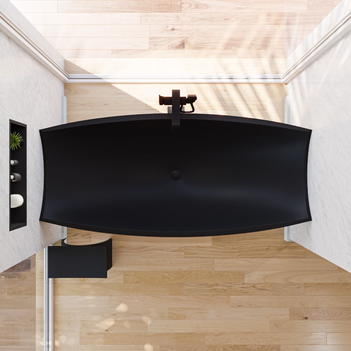 ALFI brand HammockTub2-BM Black Matte 71" Solid Surface Resin Suspended Wall Mounted Hammock Bathtub