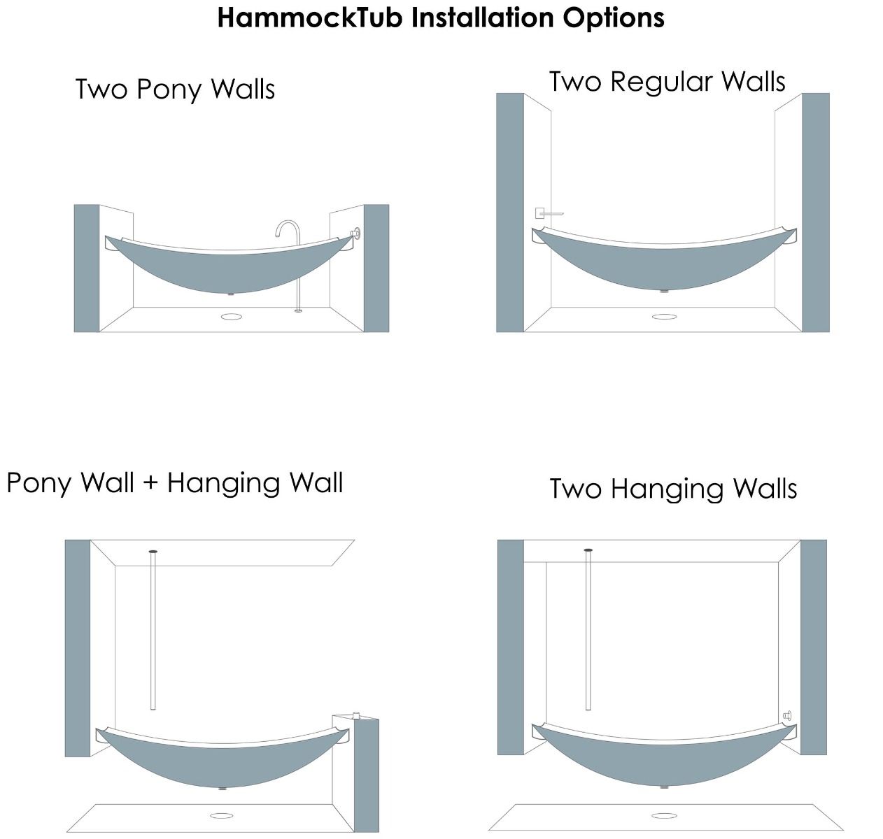 ALFI brand HammockTub2-BM Black Matte 71" Solid Surface Resin Suspended Wall Mounted Hammock Bathtub