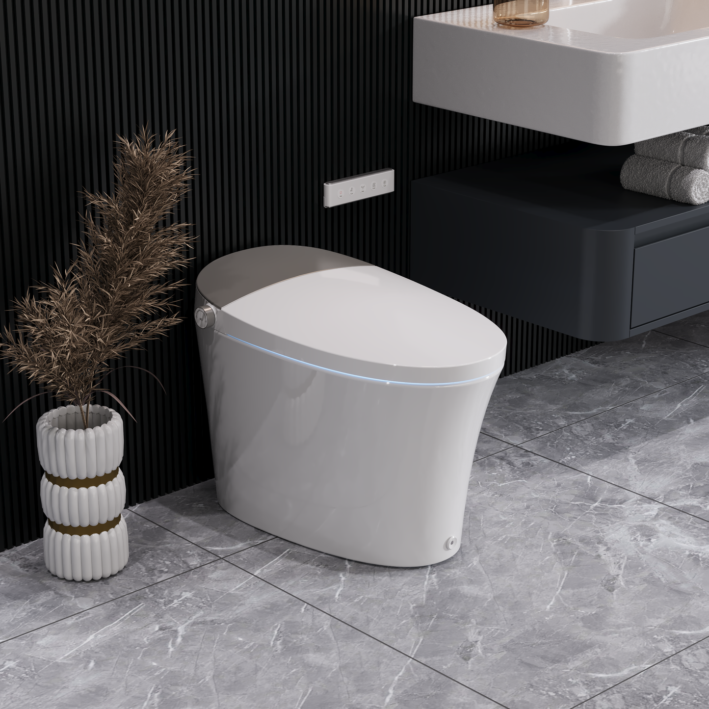 DeerValley Tankless Smart Toilet,Off-seat Auto Flush,Foot Kick Flush,Night Light,Modern Elongated Toilet with Warm Water,DV-1S0150/DV-1S0150-V3