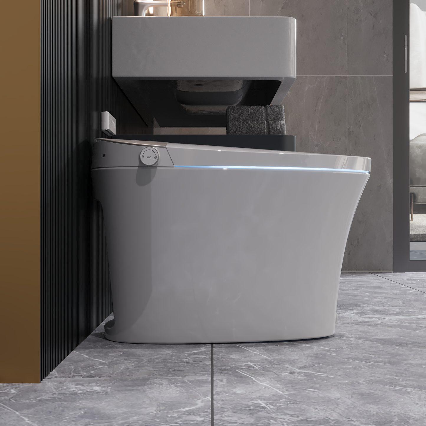 DeerValley Tankless Smart Toilet,Off-seat Auto Flush,Foot Kick Flush,Night Light,Modern Elongated Toilet with Warm Water,DV-1S0150/DV-1S0150-V3