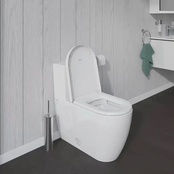 Duravit ME by Starck One Piece Toilet Rimless Elongated  1.28/1.28 GPF, HygieneGlaze, Trip lever placement: Right, White High Gloss